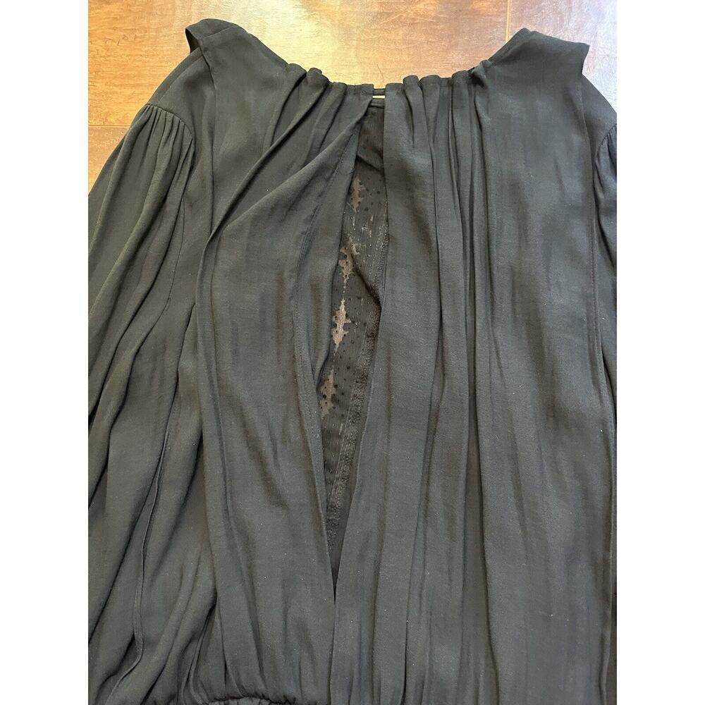 Free People Soul Serene Top Size M Black Sheer Accents Blouse Peasant Boho - Picture 10 of 10